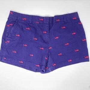 British Khaki Navy Blue with Pink‎ Sharks Flat Front Women's Chino Shorts Size 8